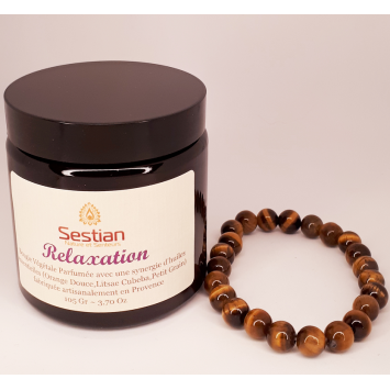Coffret Cadeau Bougie Synergie Relaxation + Bracelet œil du Tigre