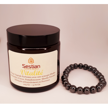 Coffret Cadeau Bougie Synergie Vitalité + Bracelet Hématites