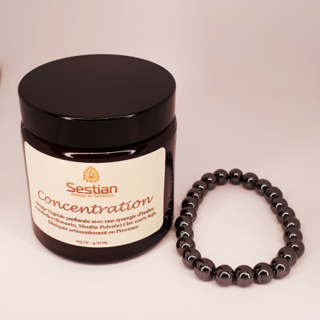 Coffret Cadeau Bougie Synergie Concentration + Bracelet Hématites