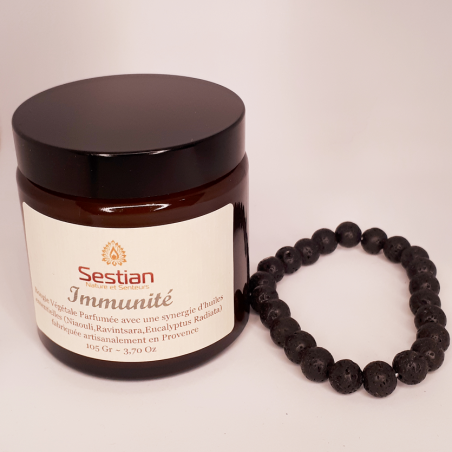 Coffret Cadeau Bougie Synergie Immunité + Bracelet Pierres de Lave