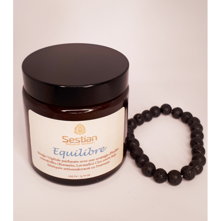 Coffret Cadeau Bougie Synergie Equilibre + Bracelet Pierres de Lave