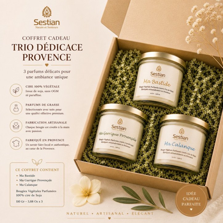 Coffret Cadeau Bougies naturelles parfumées Dédicace Provence