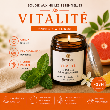 Bougie végétale parfumée Synergie Vitalité