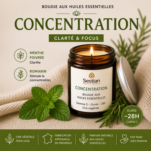 BOUGIE CONCENTRATION - Huiles essentielles