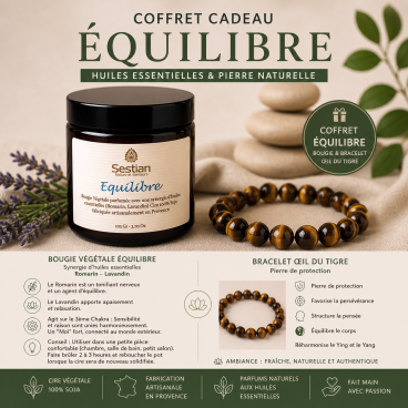 Coffret Cadeau Équilibre – Bougie & Bracelet Œil du Tigre