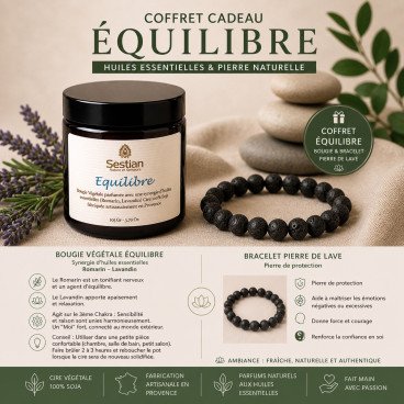 Coffret Cadeau Équilibre – Bougie & Bracelet Pierre de Lave