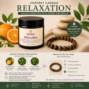 Coffret Cadeau Relaxation – Bougie & Bracelet Œil du Tigre