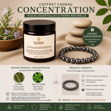 Coffret Cadeau Concentration – Bougie & Bracelet Hématite
