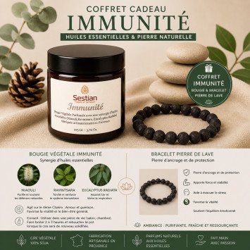 Coffret Cadeau Immunité – Bougie & Bracelet Pierre de Lave