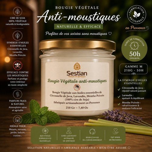 Bougie naturelle anti-moustiques 50 heures