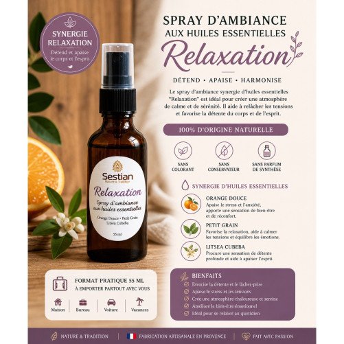 Spray d’ambiance “Relaxation” – 55 ml
Détend • Apaise • Harmonise