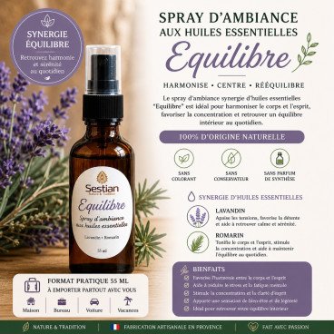 Spray d’ambiance “Équilibre” – 55 ml
Harmonise • Centre • Rééquilibre