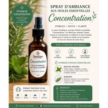 Spray d’ambiance “Concentration” – 55 ml Stimule • Focus • Clarté