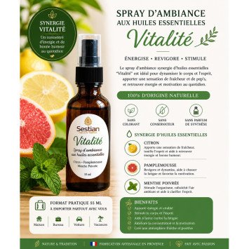 Spray d’ambiance “Vitalité” – 55 ml
Énergise • Revigore • Stimule