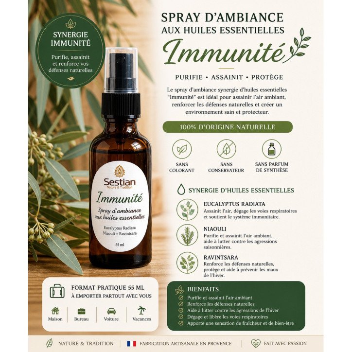 Spray d'ambiance huiles essentielles Immunité
