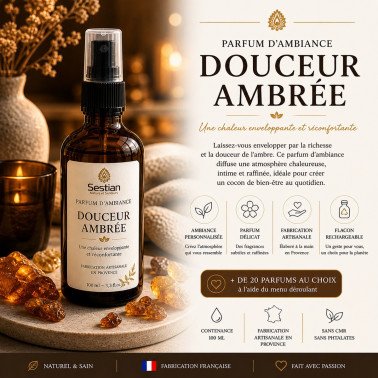 Parfum d’ambiance Douceur Ambrée – 100 ml Spray parfum maison chaleureux & élégant – fabrication artisanale