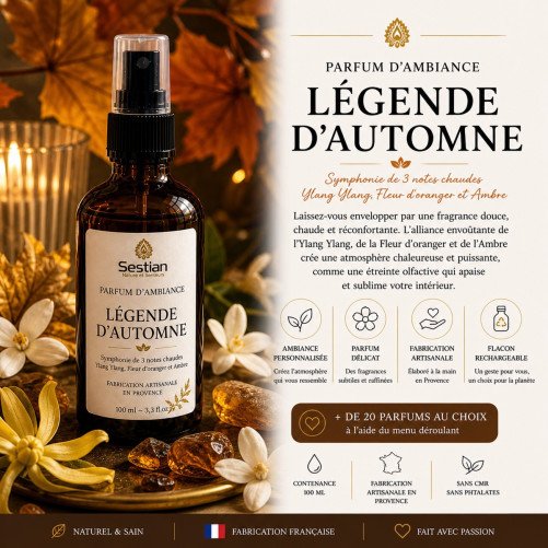 Parfum d’ambiance Légende d’Automne– 100 ml Spray parfum maison. Symphonie chaude et florale – fabrication artisan