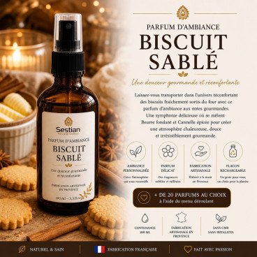 Parfum d’ambiance Biscuit Sablé– 100 ml Spray parfum maison. Gourmand, doux et réconfortant