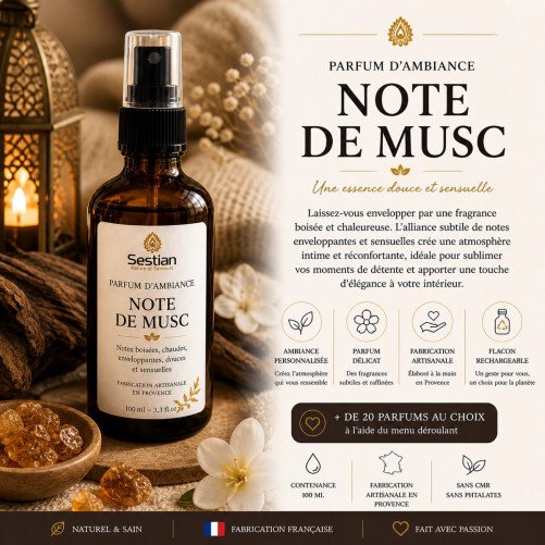 Parfum d’ambiance Note de Musc – 100ml Spray Parfum maison - Boisé, chaud et sensuel