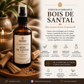 Parfum d’ambiance Bois de Santal – 100ml Spray Parfum Maison - Boisé, chaud et apaisant