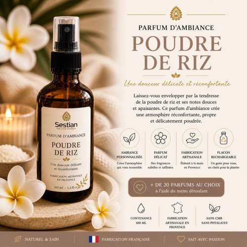 Parfum d’ambiance Poudre de Riz – 100ml Spray Parfum Maison - Poudré, doux et élégant