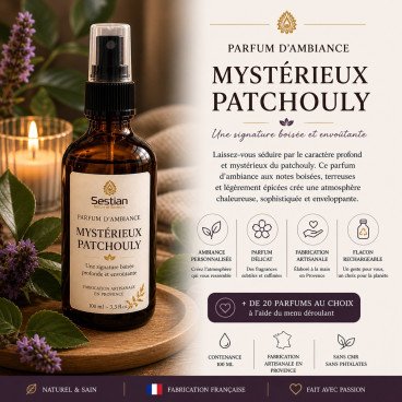 Parfum d’ambiance Mystérieux Patchouly – 100ml Spray Parfum Maison - Boisé, profond et envoûtant