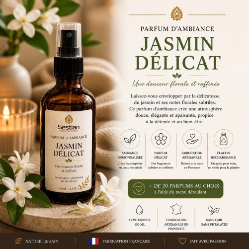 Parfum d’ambiance Jasmin Délicat – 100ml Spray Parfum Maison - Floral, doux et apaisant
