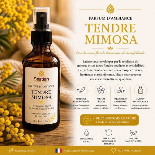 Parfum d’ambiance Tendre Mimosa – 100ml Spray Parfum Maison - Floral, doux et lumineux