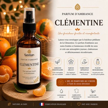 Parfum d’ambiance Clémentine – 100 ml Spray parfum maison - Fruité, frais et lumineux