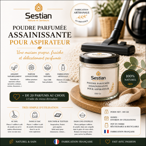 Poudre parfumée assainissante pour aspirateur – 100% naturelle – 100 g