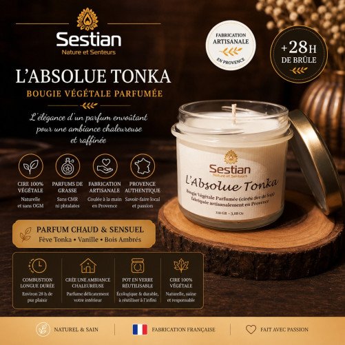 Bougie naturelle parfumée Absolue Tonka 110 Gr