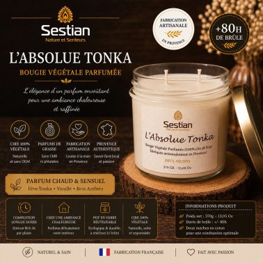 Bougie végétale parfumée L’Absolue Tonka XL – 2 mèches – 370g