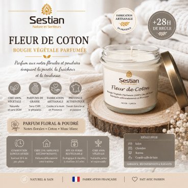 Bougie naturelle parfumée Fleur de Coton 110 Gr