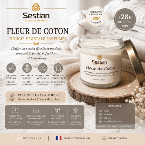 Bougie naturelle parfumée Fleur de Coton 110 Gr