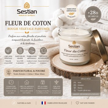 Bougie naturelle parfumée Fleur de Coton 110 Gr