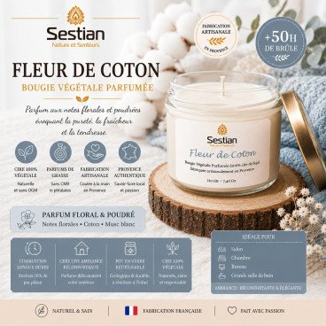 Bougie naturelle parfumée Fleur de Coton Gamme M