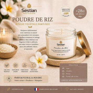 Bougie végétale parfumée Poudre de Riz 110g – Douce, poudrée et apaisante