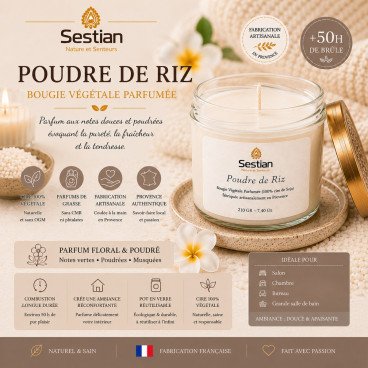 Bougie Poudre de Riz 210g – Bougie végétale premium | Sestian Nature et Senteurs