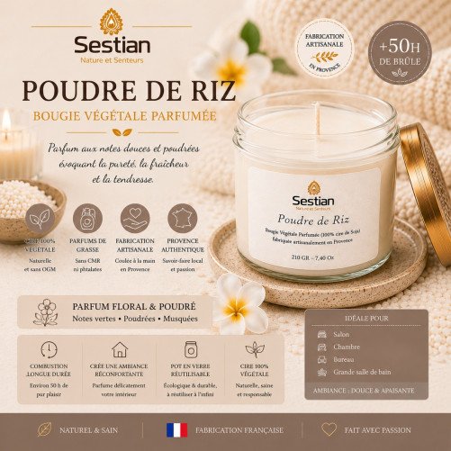 Bougie naturelle parfumée Poudre de Riz 210 Gr