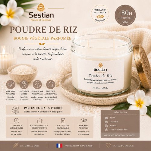 Bougie naturelle parfumée Poudre de Riz 370 Gr XL