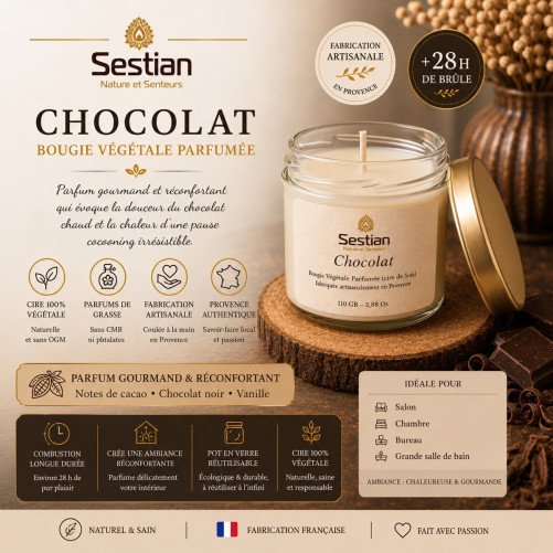 Bougie naturelle parfumée Chocolat 110 Gr