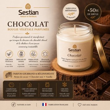 Bougie végétale parfumée Chocolat 210g – Chaleureuse et gourmande
