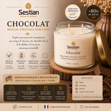 Bougie végétale parfumée Chocolat XL – 370g – 2 mèches