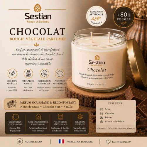 Bougie naturelle parfumée Chocolat 370 Gr XL 2 mèches