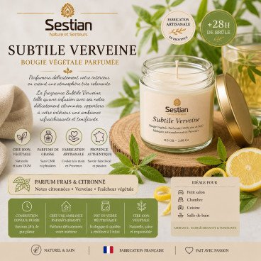 Bougie végétale parfumée Subtile Verveine 110g – Fraîche et relaxante