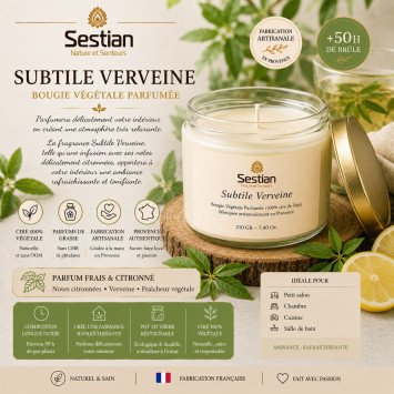 Bougie végétale parfumée Subtile Verveine 210g – Fraîcheur végétale et relaxante