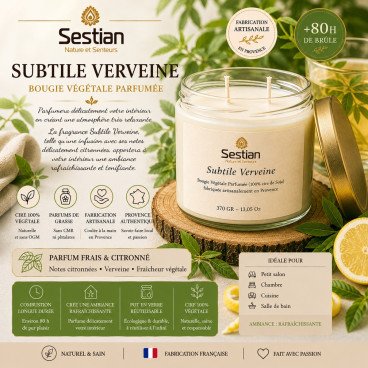 Grande bougie parfumée Subtile Verveine 370g 2 mèches