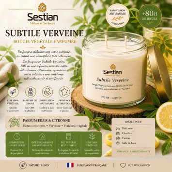 Grande bougie parfumée Subtile Verveine 370g 2 mèches