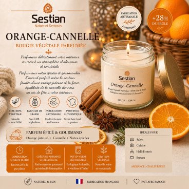 Bougie végétale parfumée Orange-Cannelle 110g – Épicée et chaleureuse
