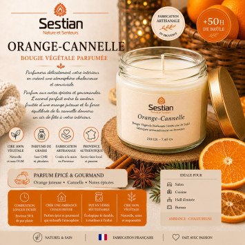 Bougie végétale parfumée Orange-Cannelle 210g – Gourmande et chaleureuse